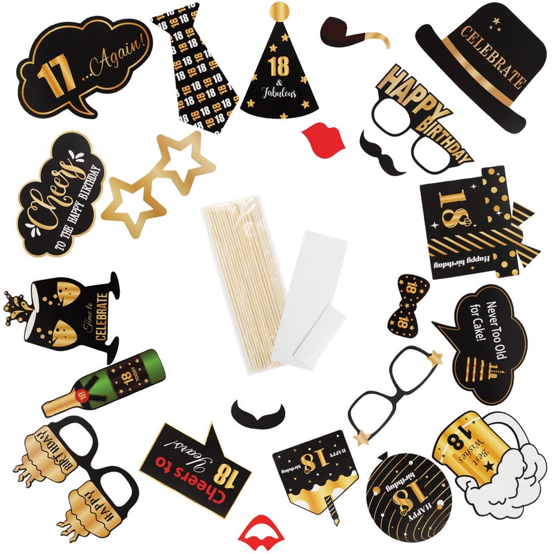 LINGTEER Happy 18th Birthday Party Photo Booth Props,Cheers to 18th Birthday Eighteen Years Old Bday Party Centerpieces Props Decorations Sign. - Image 3